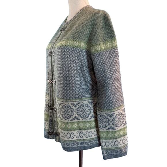 Susan Bristol Nordic Cardigan Sweater Jacket 100% Wool Metal Clasp Fair Isle M - Picture 3 of 7